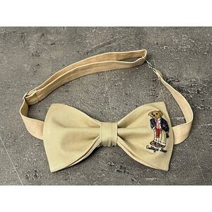 NEW Mens Preppy College‎ Bear Bow tie Custom Tan Beige Pre Tied Adjustable Gift